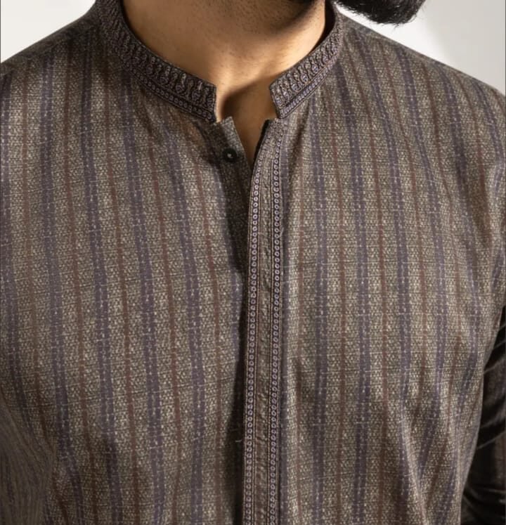 Dark Brown printed kurta pajama/trouser - Image 4